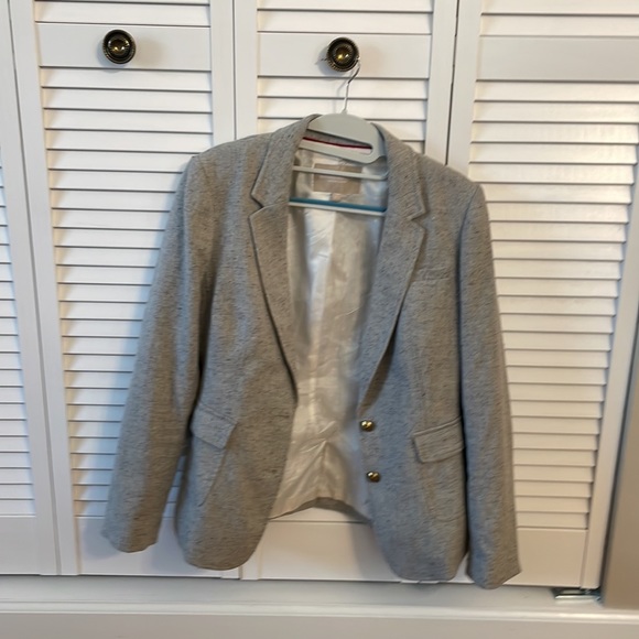 grey wool tweed gold button blazer - Picture 3 of 8